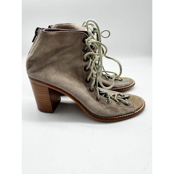 Jeffrey Campbell Light Brown Cors Suede Lace Up Sandals Block Heel Sz 7 Grunge - Picture 1 of 11
